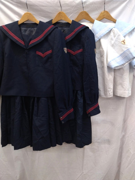 【U019】神奈川　フェリス女学院中学校・高等学校　女子制服上下6点セット　セーラー服　ライニング付きスカート